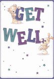 Radiating a sense of comfort and playfulness, this get well card is an instant mood-lifter, ideal for sharing encouragement with a loved one in New Malden-perhaps after a slow walk by Blagdon Road. Two joyful figures steal the scene: a teddy bear, plush and inviting, holds onto the soaring letters of 'Get,' while a lively pup balances against the colourful 'Well.' Both animals are illustrated with expressive, endearing faces, their textured fur so tangible it seems to invite a gentle pat. The text bursts with bold indigo and teal hues, confidently standing out against a gentle cream background, like a pop of anemone blooms tucked into a hand-tied bouquet. Bright, scattered stars dance across the design, evoking hope and adding a layer of whimsical light. The composition's sense of casual celebration and genuine warmth aligns with the thoughtful gestures made every day at New Malden Florist-crafting messages and arrangements that brighten even the toughest days. This card feels both heartfelt and local, a little gift of optimism and care, echoing the spirit of our vibrant community.